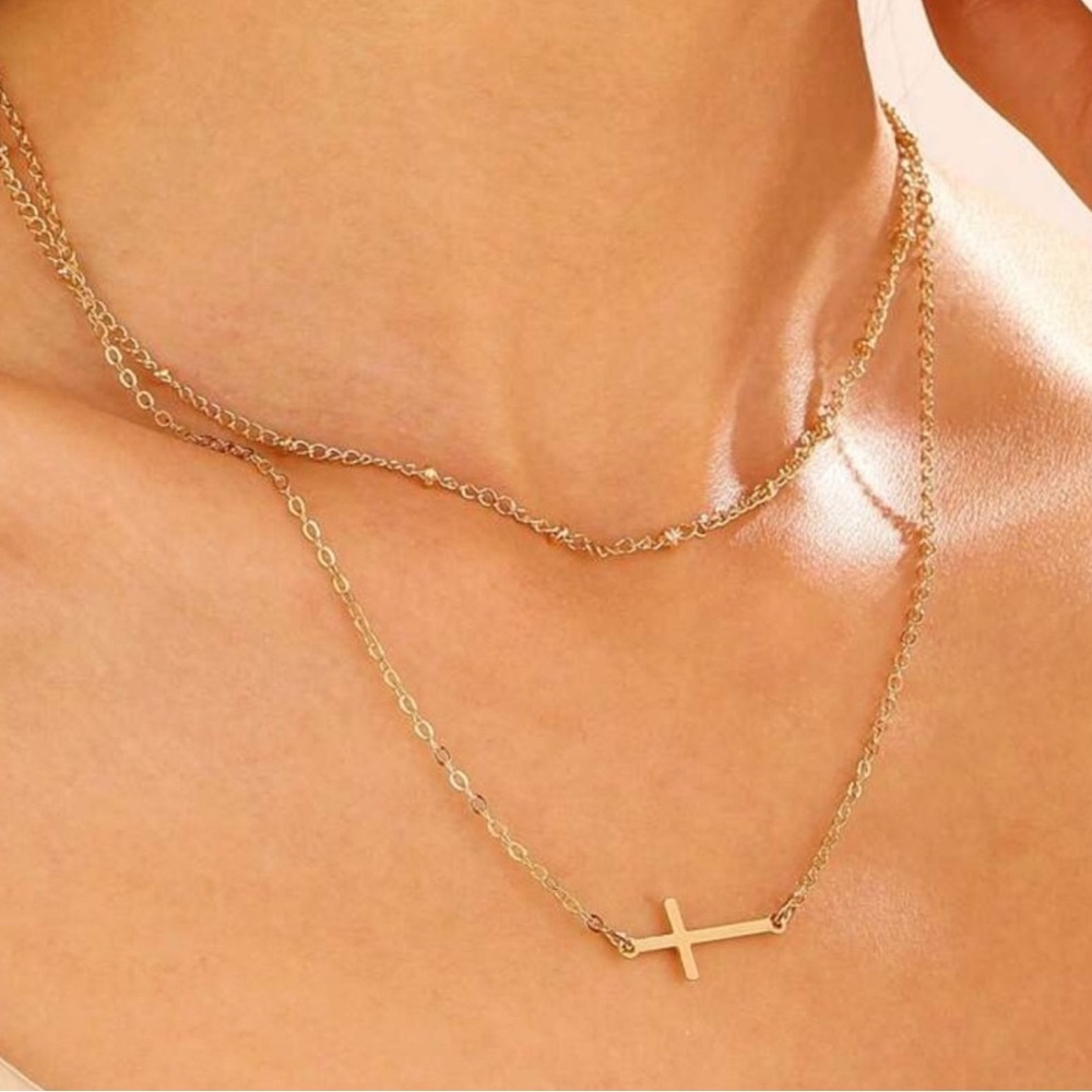 2/$10 NEW! Double Layer Bohemian Cute Fashion Cross Simple Versatile